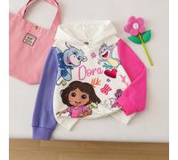 Sweat-shirt à capuche ample en tricot décontracté à manches longues avec imprimé Dora, la jeune fille mignonne et dessin animé, en blocs de couleurs 6Y,7Y,4Y,5YCartoonPolyester