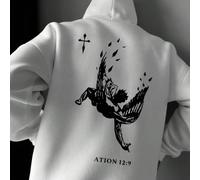 sweat-shirt à capuche ample et décontracté avec imprimé élément angélique pour hommes, pour l'automne/l'hiver L,M,S,XL,XS,XXLgraphique,LettresTissu tricoté
