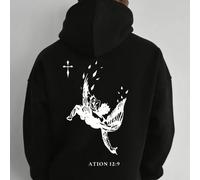 sweat-shirt à capuche ample et décontracté avec imprimé élément angélique pour hommes, pour l'automne/l'hiver L,M,S,XL,XS,XXLgraphique,LettresTissu tricoté