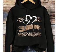 Sweat-shirt à capuche ample et épais avec motif imprimé minimaliste décontracté pour la Fête des enseignants. Motif léopard, pour femmes, automne/hiver 0XL,1XL,2XL,3XL,4XL,5XLUnicoloreTissu tricoté