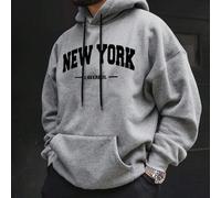 sweat-shirt à capuche ample pour hommes avec imprimé lettres, manches longues, cordon de serrage et poche. Idéal pour sortir, New York, color block, rentrée scolaire L,M,S,XL,XXLLettres,SloganÉtoffe
