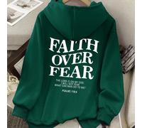sweat-shirt à capuche avec cordon de serrage imprimé d'un slogan, doublé thermique "LA FOI AVANT LA PEUR LE SEIGNEUR EST À MES CÔTÉS JE N'AI PAS PEUR DE CE QUE L'HOMME PEUT ME FAIRE PSAUMES 118 :6", h