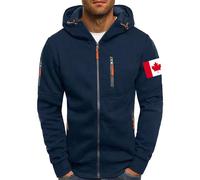 Sweat-shirt à capuche avec fermeture éclair pour homme, imprimé drapeau du Canada, sweat-shirts amples à manches longues avec poches à cordon sur le devant, vêtements d'extérieur patriotiques du