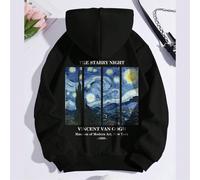 sweat-shirt à capuche avec motif graphique de lettres et du ciel étoilé de Van Gogh, pour un port casual au quotidien L,M,S,XL,XXLLettresÉtoffe