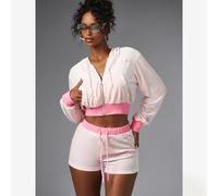 Sweat-shirt à capuche court en velours Body Phat avec fermeture éclair complète, logo brodé, ourlet côtelé, manches longues, style décontracté Y2K L,M,S,XL,XSTropicalPolyester