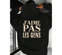 sweat-shirt à capuche de loisirs pour hommes avec motif "J'AIME PAS LES GENS" - Noir, coupe ample, manches longues, tissu non extensible, pour les activités de plein air en automne et en hiver, vêteme