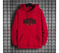 sweat-shirt à capuche décontracté avec cordon de serrage et imprimé graphique de lettre anglaise de Boston, pour homme grande taille. Top à manches longues pour l'automne et l'hiver 2XL,3XL,4XL,5XL,6X
