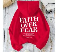 Sweat-shirt à capuche décontracté et simple pour femmes avec impression de slogan "LA FOI AVANT LA PEUR, LE SEIGNEUR EST DE MON CÔTÉ, JE NE CRAINDRAI PAS CE QUE L'HOMME PEUT ME FAIRE" PSAUMES 118:6, m