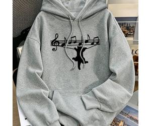 Sweat-shirt à capuche décontracté pour femmes grande taille avec un imprimé créatif de chaton musical, poches à cordon, Top d'automne et d'hiver, sweat-shirt à capuche pour un port quotidien. 0XL,1XL,