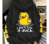 Sweat-shirt à capuche décontracté pour femmes grande taille, imprimés de petits canards jaunes sur trois côtés, avec capuche, cordons de serrage et poches, idéal pour l'automne et l'hiver. Noir 0XL,1X