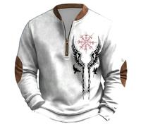 Sweat-Shirt à Capuche Demi-Zip Pour Homme, Style Viking MéDiéVal Nordique Longues Polaire Col Montant Bouton Vers Le Bas Pull Veste Un Style Urbain DéContracté, IdéAl Pour L'Automne Et L'Hiver.
