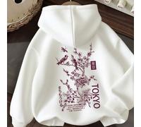 sweat-shirt à capuche d'été avec imprimé floral et oiseau de Tokyo, coupe ample et décontractée pour un style jeune, parfait pour un port quotidien confortable, texture douce avec des éléments de desi