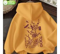 sweat-shirt à capuche d'été avec imprimé floral et oiseau de Tokyo, coupe ample et décontractée pour un style jeune, parfait pour un port quotidien confortable, texture douce avec des éléments de desi