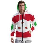 Sweat Shirt À Capuche Double Imprimé Burundi Drapeau Zip Homme Confortable Large Style Street Grand Poche Avant Classique Polyvalent Toute Saison Léger Chaleur Résiste Rétrécissement