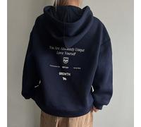sweat-shirt à capuche doublé thermique avec cordon de serrage, épaules tombantes, slogan graphique. "Vous êtes absolument unique, aimez-vous, FORT, trouvez le meilleur côté, GARDEZ VOTRE CALME, ÉVOLUT
