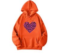 Sweat-shirt à capuche élégant imprimé ample pour femme avec col en V, pull à manches longues, haut décontracté pour la vie quotidienne, les voyages et les rendez-vous galants, noir, Orange, XL
