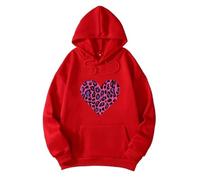 Sweat-shirt à capuche élégant imprimé ample pour femme avec col en V, pull à manches longues, haut décontracté pour la vie quotidienne, les voyages et les rendez-vous galants, noir, rouge, M