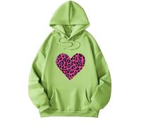 Sweat-shirt à capuche élégant imprimé ample pour femme avec col en V, pull à manches longues, haut décontracté pour la vie quotidienne, les voyages et les rendez-vous galants, noir, vert, M
