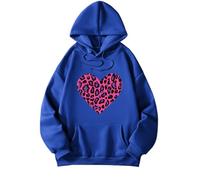 Sweat-shirt à capuche élégant imprimé ample pour femme avec col en V, pull à manches longues, haut décontracté pour la vie quotidienne, les voyages et les rendez-vous galants, noir, bleu, M