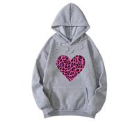 Sweat-shirt à capuche élégant imprimé ample pour femme avec col en V, pull à manches longues, haut décontracté pour la vie quotidienne, les voyages et les rendez-vous galants, noir, gris, M