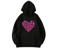 Sweat-shirt à capuche élégant imprimé ample pour femme avec col en V, pull à manches longues, haut décontracté pour la vie quotidienne, les voyages et les rendez-vous galants, noir, Noir , M