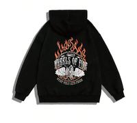 sweat-shirt à capuche emo grande taille pour hommes, mode de rue, streetwear avec imprimé graphique d'ange et de flammes "WHEELS OF FIRE", pull décontracté, style Y2K adapté pour un port quotidien, au