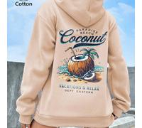 Sweat-shirt à capuche en coton doux et confortable, la couleur principale d'un ton apricot clair donne une sensation de chaleur, le motif de noix de coco à l'arrière est dans un style très vacances, l