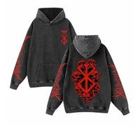 Sweat-shirt à capuche en coton imprimé dessin animé Berserk Anime, Guts, style rétro lavé, utilisé pour les fans de mangas, déguisement cosplay, cadeau, Noir 3, M