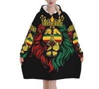 Sweat-shirt à capuche en flanelle noire pour adulte, motif drapeau rasta et lion, style reggae king, couverture douillette à porter pour femmes et hommes