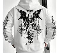 sweat-shirt à capuche en polaire avec imprimé ange et fil de fer barbelé, style punk gothique de rue, nouvelle arrivée mode de rue automne/hiver pour hommes Krometka L,M,S,XL,XS,XXLgraphique,Lettres,P