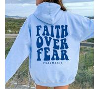 Sweat-shirt à capuche femme avec impression de slogan et poche kangourou "LA FOI AVANT LA PEUR PSAUME 563", Hauts à manches longues L,M,S,XL,XSSloganTissu tricoté