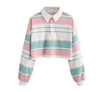 Sweat Shirt à Capuche Femme Crop Top Chic,Koly Simple rétro Hoodie Pull Sweatshirt Courte à Rayures Femmes Automne Hiver 18 Ado Filles Pullover Tops Revers Chemisier Manches Longues Manteau vêtements
