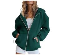 Sweat-Shirt à Capuche Femme Hoodie avec Fermeture Eclair Sweat Zippe à Manches Longues Veste à Capuche pour Sport Fitness Casual Zip Up Long Sleeve Vestes Zippée Veste à Capuche (Dark Green-B, L)