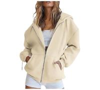 Sweat-Shirt à Capuche Femme Hoodie avec Fermeture Eclair Sweat Zippe à Manches Longues Veste à Capuche pour Sport Fitness Casual Zip Up Long Sleeve Vestes Zippée Veste à Capuche (Beige-B, XL)