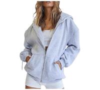 Sweat-Shirt à Capuche Femme Hoodie avec Fermeture Eclair Sweat Zippe à Manches Longues Veste à Capuche pour Sport Fitness Casual Zip Up Long Sleeve Vestes Zippée Veste à Capuche Streetwear (Grey-B, S)