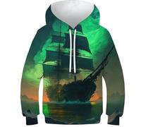 Sweat-Shirt à Capuche imprimé 3D pour garçon, Motif Ghost_Ship_Green, décontracté, Manches Longues, avec Poche, pour l'hiver, 6-7 Ans