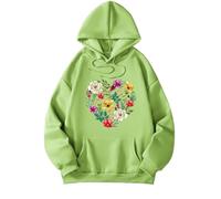 Sweat-shirt à capuche imprimé élégant pour femme avec col en V coupe ample pour vêtements décontractés, voyages, rencontres tenues quotidiennes à manches longues design pull, vert, XXL