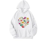 Sweat-shirt à capuche imprimé élégant pour femme avec col en V coupe ample pour vêtements décontractés, voyages, rencontres tenues quotidiennes à manches longues design pull, Blanc., S