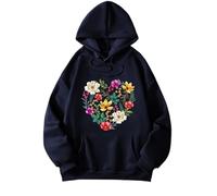Sweat-shirt à capuche imprimé élégant pour femme avec col en V coupe ample pour vêtements décontractés, voyages, rencontres tenues quotidiennes à manches longues design pull, Marine, 3XL