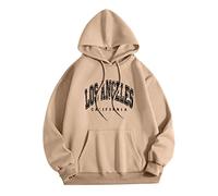 Sweat-shirt à capuche imprimé lettre graphique pour femme col rond manches longues pour un port confortable au quotidien, kaki, XXL