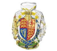 Sweat Shirt À Capuche Imprimé Royaume-Uni De Grande-Bretagne Et D'Irlande du Nord Emblème National Veste Polaire Multifonction Taille Grande Coupe Ample Coupe Vent Pratique Polyvalent Manches Ourlet