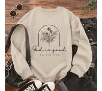 Sweat-shirt à capuche matelassé thermique avec graphiques floraux et slogans "Dieu est bon en tout temps" L,M,S,XL,XS,XXLPlantes,SloganÉtoffe