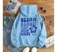 Sweat-shirt à capuche mode imprimé de lettres grande taille à manches longues, SOUVENIRS DE SURF DE L'OCÉAN BEACH CALIFORNIE WILD WAVE 1971 0XL,1XL,2XL,3XL,4XLFloral,Lettres,Plantes,SloganTissu tricot