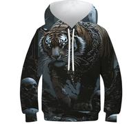 Sweat-Shirt à Capuche pour Enfants, Motif Tigre enchaîné en ruines, pour garçons et Filles, Haut d'automne décontracté, vêtements pour Filles, Manches Longues, Pull Amusant et Cool, 7-9 Ans