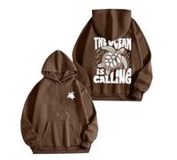 Sweat-shirt à capuche pour femme avec fermeture éclair sur le thème de l'automne, imprimé floral, imprimé lettre, sweatshirt à capuche pour femme, marron, S