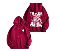 Sweat-shirt à capuche pour femme avec fermeture éclair sur le thème de l'automne, imprimé floral, imprimé lettre, sweatshirt à capuche pour femme, Rouge, S