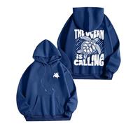 Sweat-shirt à capuche pour femme avec fermeture éclair sur le thème de l'automne, imprimé floral, imprimé lettre, sweatshirt à capuche pour femme, bleu, S
