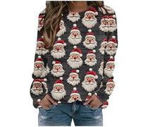 Sweat-shirt à capuche pour femme - Imprimé Père Noël - Col rond - Sans capuche - Pour femme, gris, S