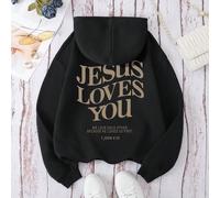 sweat-shirt à capuche pour femmes avec imprimé lettres "JÉSUS VOUS AIME, NOUS NOUS AIMONS LES UNS LES AUTRES PARCE QU'IL NOUS A AIMÉS EN PREMIER" 1 JEAN 4:19. Idéal pour la remise des diplômes, la ren