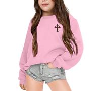 Sweat-shirt à capuche pour fille pour l'hiver, vêtements décontractés, pull à col rond pour filles de 3 à 14 ans, tenue quotidienne confortable et douce avec baskets, Rose, 13-14 ans